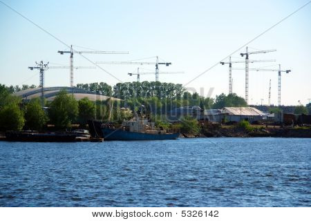 Cranes Ð¡onstruction Over The River