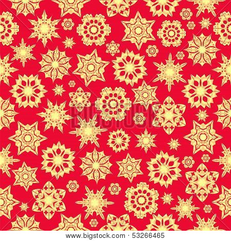 Christmas Background.seamless Pattern Of Golden Snowflakes On A Red Background.winter Design.vector