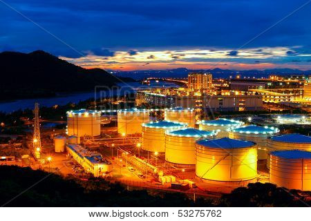 Oil tanks at night , hongkong tung chung
