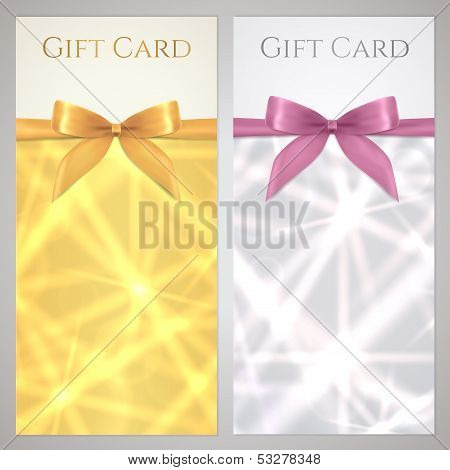 Gift certificate, Gift card, Coupon template with bow (ribbon), sparkling, twinkling stars
