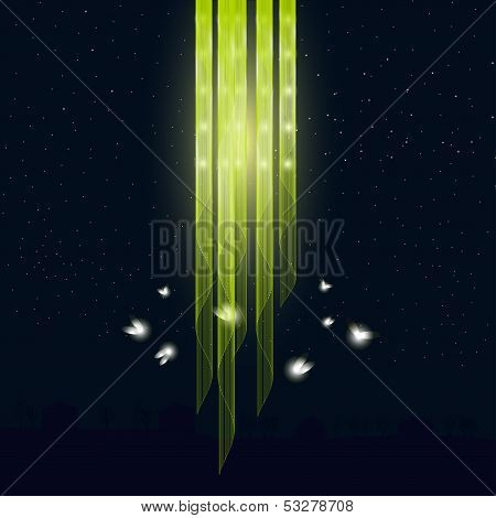 Glowworms flying around the lamp