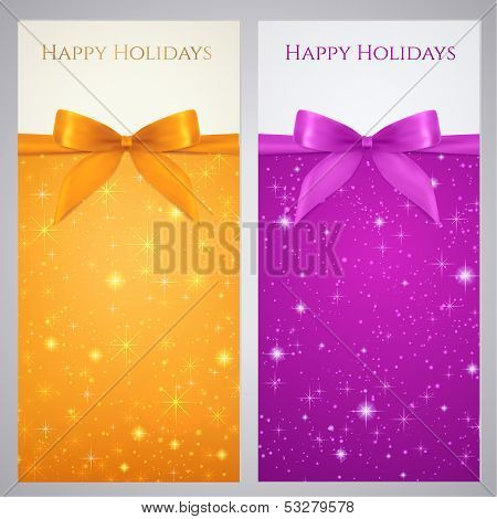 Gift certificate, Gift card, Coupon with bow (ribbon), sparkling, twinkling stars