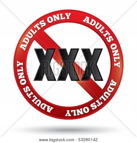 XXX adults only content sign. Vector button.
