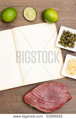 Paper With Text Space And Tuna Fish And Ingredients