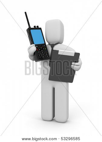 Businessman with portable radio transmitter