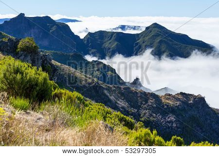 Pico Ruivo and Pico do Areeiro mountain peaks in  Madeira, Portugal