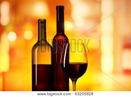 Bottles And Glass With  Wine