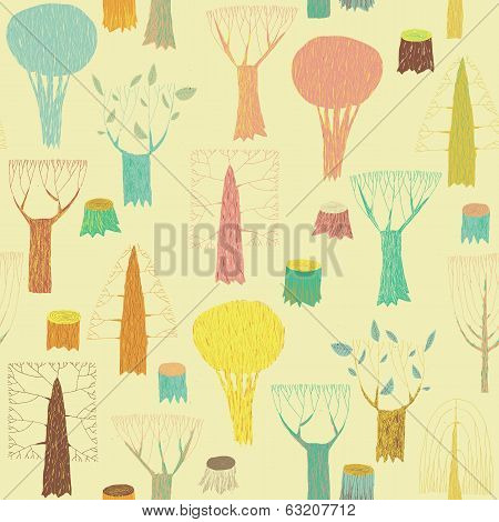 Trees Seamless Pattern In Colors