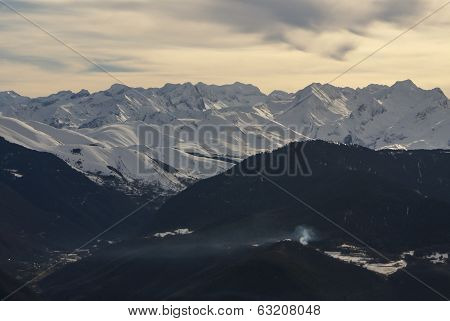 Panoramic View, South Side, Of Massif Of Maladeta In The Pyrenees