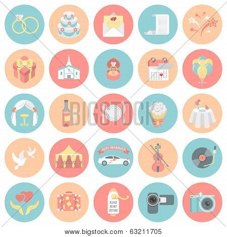 Wedding Icons Round Set