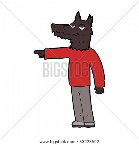 cartoon wolf man pointing