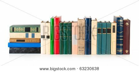 books in a row, isolated on white background,blank labels with free copy space