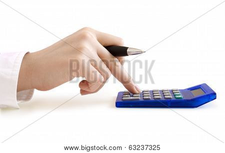 calculator in hands isolated on white