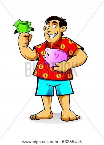 Fat Man with Piggy Bank