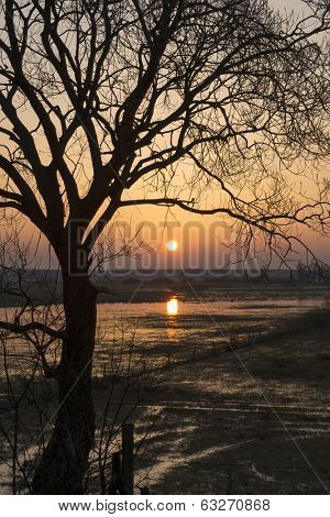 Sunrise in early spring in the Biebrza National Park, Poland, Podlasie