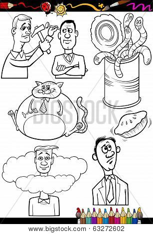 Cartoon Sayings Set For Coloring Book
