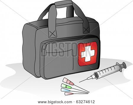 Medical bag with hypodermic syringes 