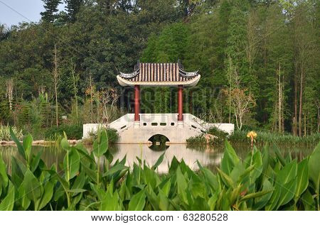 Chinese city park pavilions and bridges 