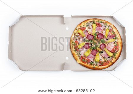 Tasty pizza with vegetables, isolated on whitec