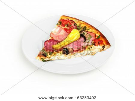 Tasty pizza with vegetables, isolated on whitec