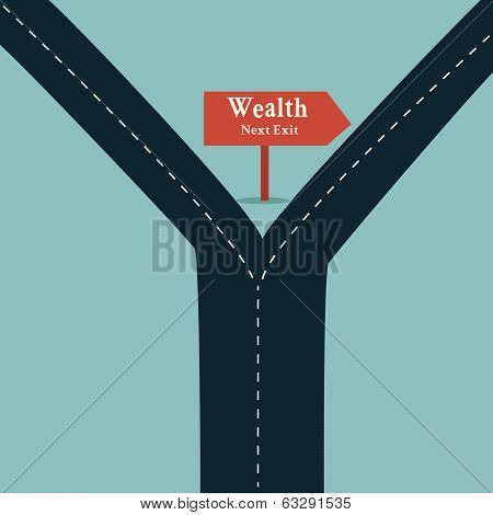 Wealth Road Sign Arrow Show Fortune Road Business Concept And Financial Freedom Symbol With A Straig