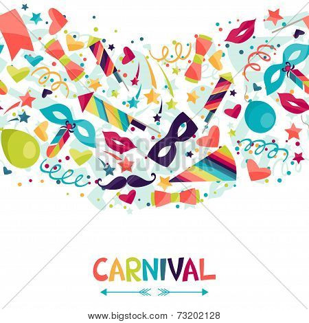 Celebration seamless pattern with carnival icons and objects.