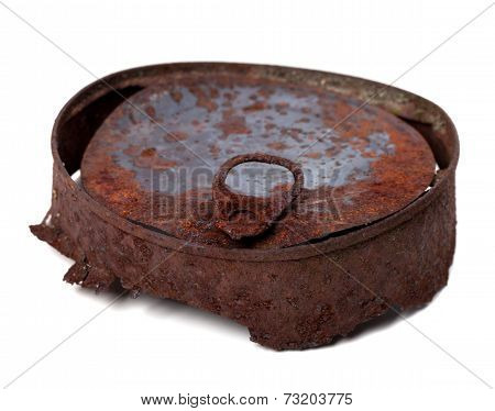 Old Rusty Tin Can. Isolated On White Background.