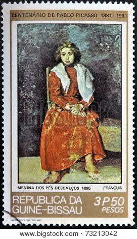 GUINEA - CIRCA 1981: A stamp printed in Republic of Guinea Bissau shows The Barefoot Girl