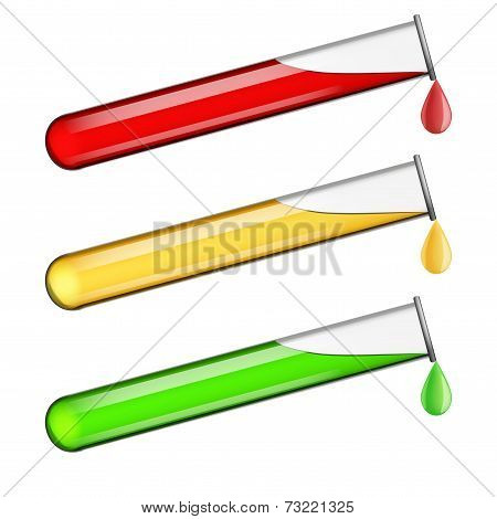 Test tubes with vaccine colored liquids.