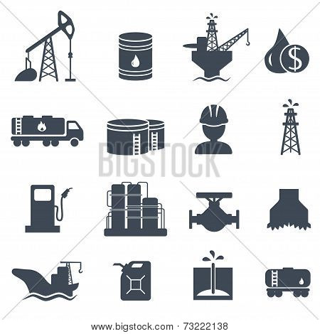 Set of oil and gas grey icons Petroleum industry