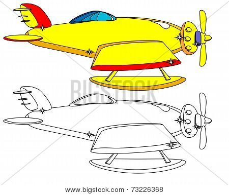 Color and Outline Version of the Aircraft. Vector.