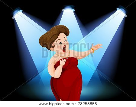 Illustration of a fat lady performing in the stage
