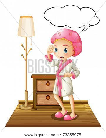 Illustration of a girl in bathrobe thinking