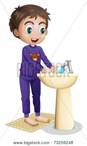 Illustration of a boy washing his hands on a white background