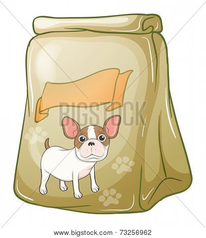 Illustration of a pack of dogfood with an empty label on a white background