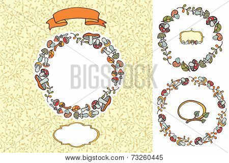 Doodle mushrooms design template set