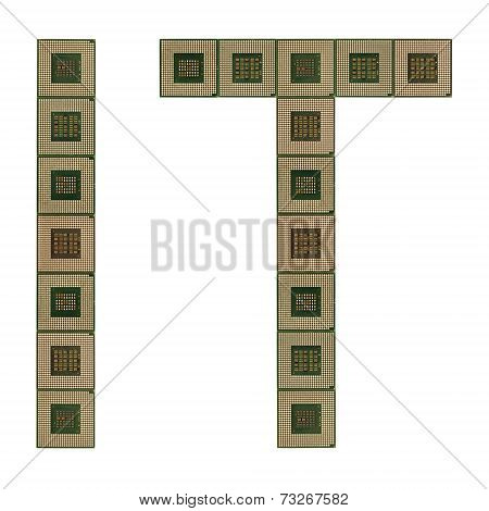 letters IT made of old and dirty microprocessors