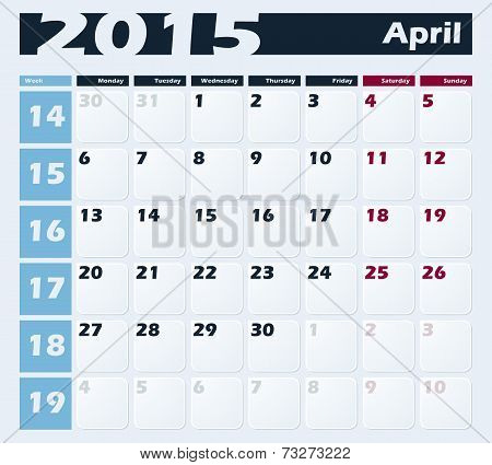 Calendar 2015 April vector design template