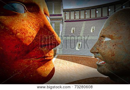 Mutual portrait of dictators in  colosseum