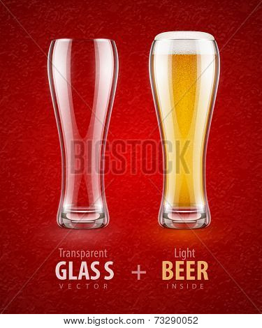 Beer in the glass and empty transparent goblet for drinks. Eps10 vector illustration.