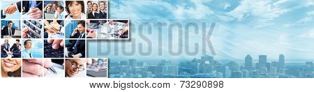 Business banner. Group of people working in the office collage