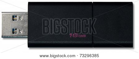 Black USB 3.0 flash drive with 16GB letter