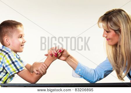 Mother And Son Arm Wrestling.