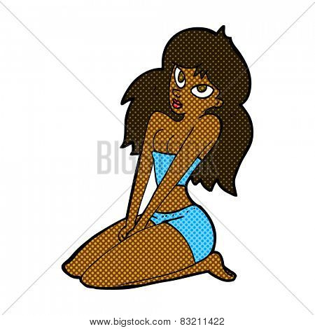 retro comic book style cartoon woman in skimpy clothing