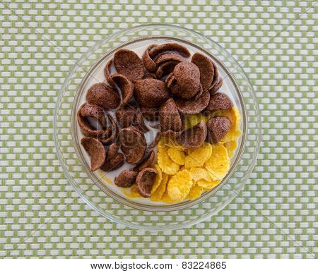 Chocolate Cornflakes And Corn Flakes With Milk