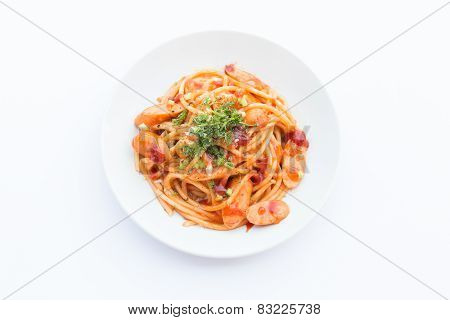 The Spaghetti On A White Plate.