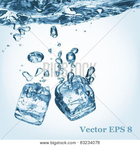 A lot of ice cubes poured in water, vector illustration EPS 8.