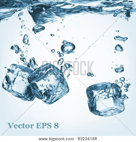 A lot of ice cubes poured in water, vector illustration EPS 8.