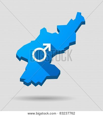 Blue North Korea Map With A Male Sign