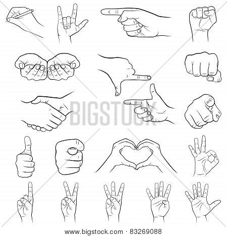 Hand Gestures Set, White Background